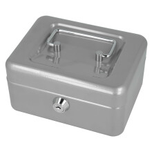 Westcott Lockable Cash Box (compact, 15 cm) Silver | Lockable cash box made of sheet steel with 2 keys | Removable coin tray with 6 compartments | E-
