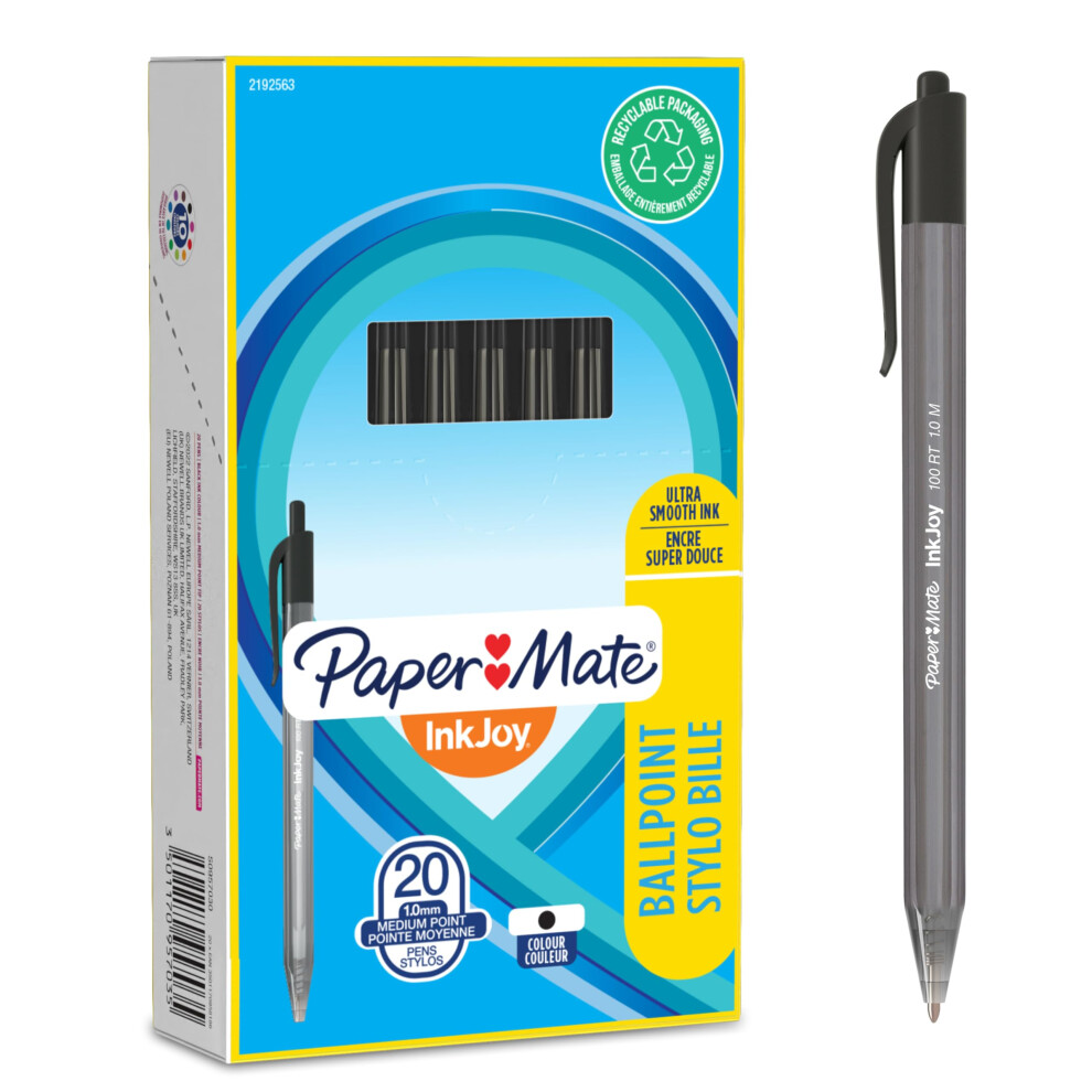 Paper Mate Inkjoy 100Rt Retractable Ballpoint Pens | Medium Point (1.0Mm) | | 20 Count Black