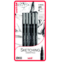 uni-ball PIN Fine Line, Black Assorted Sizes 0.1 mm to 0.8 mm, Dries Instantly (Pack of 5 Pens)