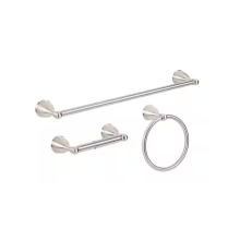 Glacier Bay Builders 3-Piece Bath Hardware Set with Towel Bar TP Holder Towel Ring in Brushed Nickel