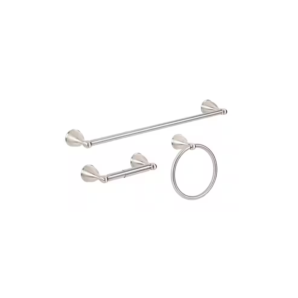 Glacier Bay Builders 3-Piece Bath Hardware Set With Towel Bar Tp Holder Towel Ring In Brushed Nickel 1000081692810