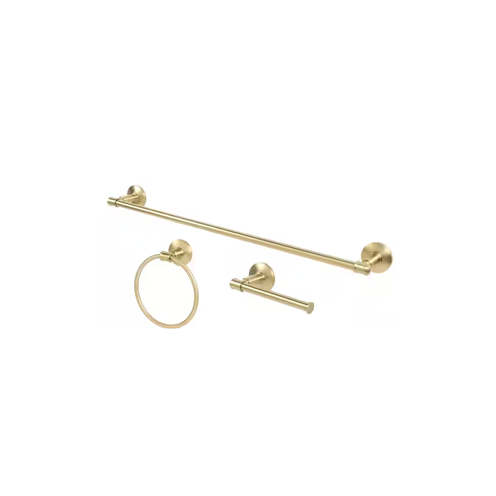 Glacier Bay Parsons 3-Piece Bath Hardware Set With Towel Bar Paper Holder Towel Ring In Brushed Gold 1000081692827