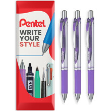 Pentel EnerGel XM BL77 - Retractable Liquid Gel Ink Pen - 0.7mm - 54% Recycled - In Envelope Gift Packaging - Pack of 3 - Lilac