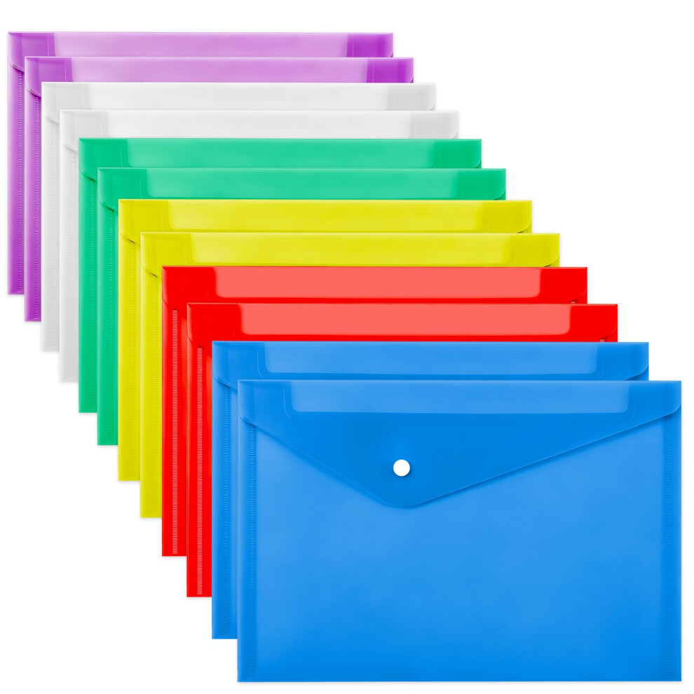 Photos - File Folder / Lever Arch File 12Pcs A4 Plastic Wallets Folders Waterproof Document Folders Transparent Colours with Button for School Office Storage and O