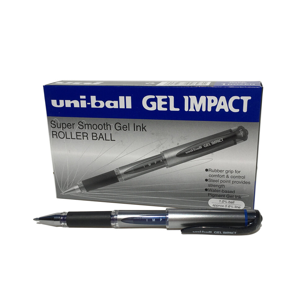 Uni-Ball - Gel Impact, Ink, Broad Nib, Rollerball Gel Pens (12Pc Set) - Smooth, Comfortable, Long Lasting, Japanese Quality, For School, Work, Of Blue