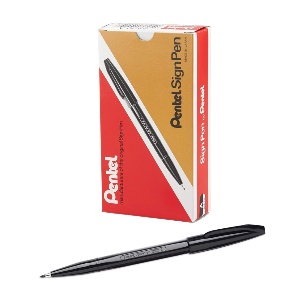 Pentel Sign Pen - Black, Pack Of 12