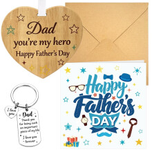 Fathers Day Card Gift with Keyring and Wooden Plaque For Dad Daddy Grandfather Grandpa Greeting Cards from Daughter Son