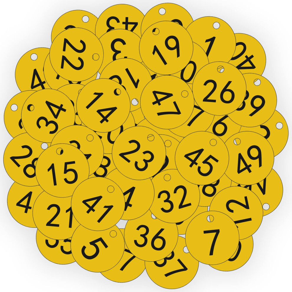 Offcup Plastic Number Tags, 50Pcs Engraved Numbered Tags, Id Discs For Hotel Mailbox Gym School Office (1-50 Yellow) 5000378682872