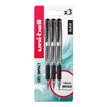 uni-ball - Gel Impact, Black Ink, Broad Nib, Rollerball Gel Pens (3pc Set) - Smo