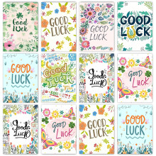 Mtjkkpo 8 Pack Good Luck Cards, Greeting Cards Set with White Envelopes & Clover Stickers, 8 Unique Designs, Graduation Card for Students Leavers Tea