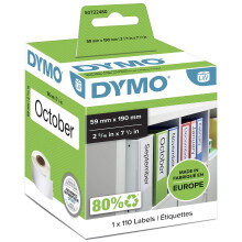 DYMO Authentic LabelWriter Lever Arch File Labels | 59 mm x 190 mm | Self Adhesive | Roll of 110 Easy-Peel Labels | for LabelWriter Label Makers | Ma