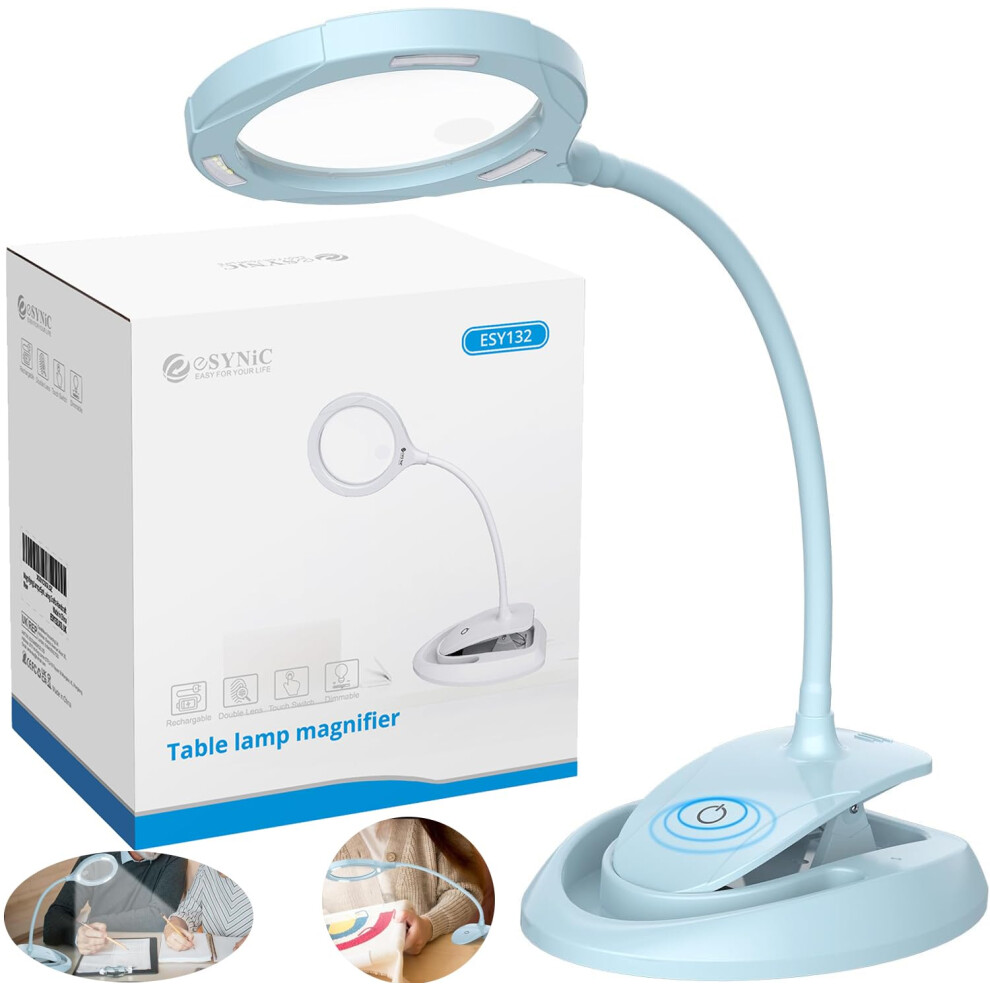 Esynic Magnifying Lamp Popular 5X 10X Magnifying Glass With Light Desk Magnifier Lamp Usb Rechargeable Clip On & Stand Led Daylight Magnifying Glasse