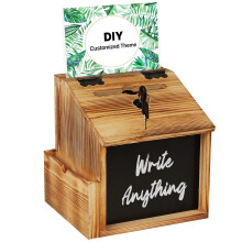 Uniclife Suggestion Box with Slot and Lock, Wood Donation Boxes, Prayer Box with Chalkboard & Insert Card Acrylic Panel, Wooden container, Ballot Box