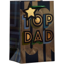 Design By Violet Top Dad Father's Day Birthday Gift Bag Small – Blue & Gold Foil Gift Bag with Star Gift Tag – Premium 210GSM Paper Gift Bag for D