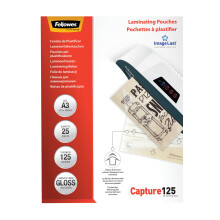 Fellowes A3 Laminating Pouches, Gloss Finish, 25 Sheets, 250 Micron (2 x 125) Clear & Durable Lamination Pouch with Image Last Directional Mark - Ide