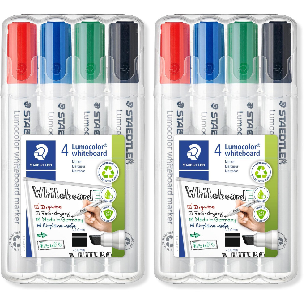 Staedtler 351 B Wp4 Lumocolor Whiteboard Marker Chisel Tip - Assorted Colours (Pack Of 8)