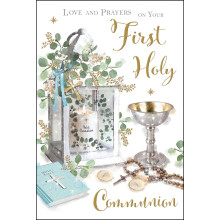 Jonny Javelin First Holy Communion Congratulations Card for Boys - Communion Congratulations Card with Artistic Chalice and Candle Design and Embosse