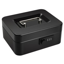 Cash Box with Combination Lock, Money Tin Box with Coin Tray, Lockable Cash Tin for Money Saving 20 * 16 * 9cm Black (Black)