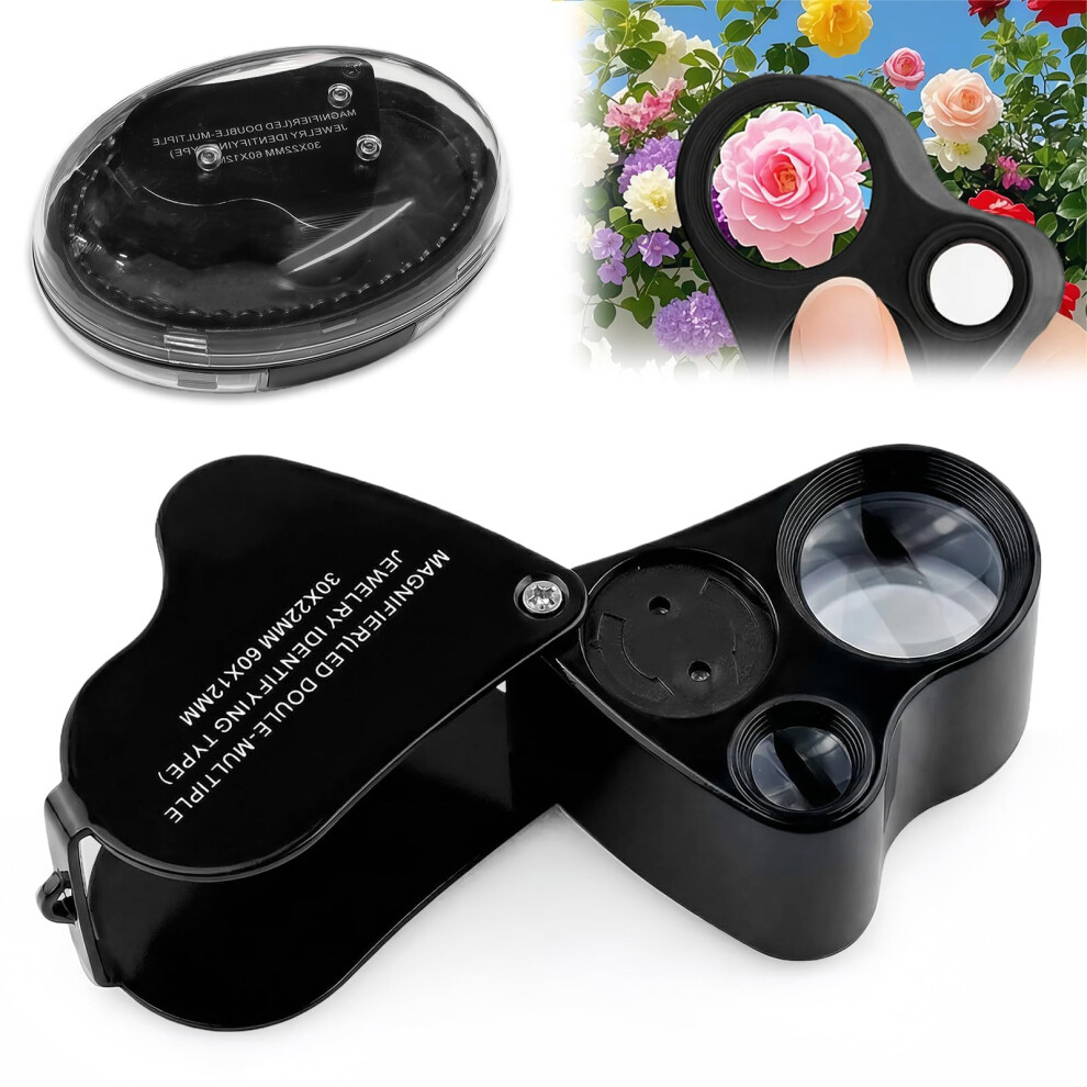 Amfun 30X And 60X Jewellers Loupe,Folding Magnifying Jewelry Eye Magnifier With Led Light For Diamonds, Jeweller, Coins, Stamps(Currency Detecting/Je