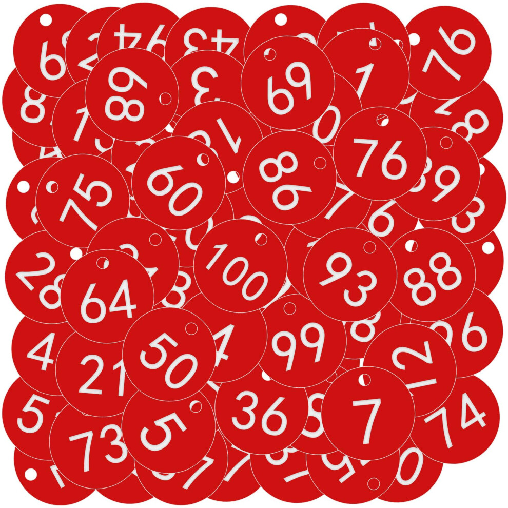 Offcup Plastic Number Tags - 100Pcs Engraved Numbered Tags (1-100 Red) For Hotel, Mailbox, Gym, School, Office 5002969443237