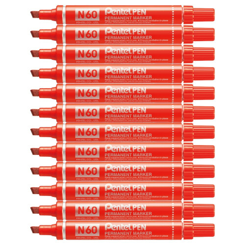 Pentel Pentel N60 Permanent Marker Chisel Tip Max.6mm Line Red Ref N60-B [Pack of 12]