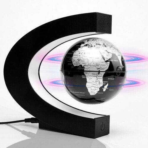 KAIMC Magnetic Levitating Globe Floating World Map with LED Light Frame and Touch Control, Rotating Earth Anti-Gravity Lamp, Cool Tech Gadgets Unique