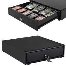 Open Cash Drawer Heavy Duty Electronic Cash Register Till Drawer Box, 4 Cash Bills Notes Cheques Compartment, 5 Coin Trays Key Lock System for Point
