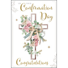 Jonny Javelin Confirmation Day Congratulations Card for Women or Girls - Confirmation Congratulations Card with Cross and Flowers Design and Embossed