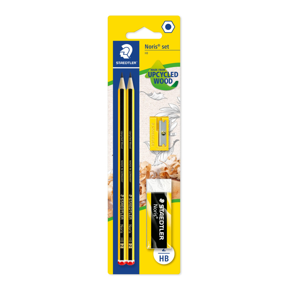 Staedtler 120 Sbk-1 Pencils Noris, Hb Hexagon, Set Of 2, 1 X Pencil Sharpener, 1 Premium Eraser, Made In Germany