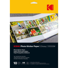 KODAK Photo Sticker Paper - Photo Sticker Paper, Glossy Finish, Pack of 10 Sheets, A4 Size (21x29.7cm), 120 gsm, Compatible with Inkjet Printers