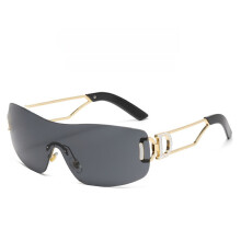 (Black Gray)Occhiali da sole unisex senza montatura con protezione Uv400 per moda viaggio attività outdoor