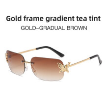 (GoldFrameGradientTea)Parasole Lenti Rosa per Donna Moda Estiva Uv400 Senza Montatura Occhiali Polarizzati