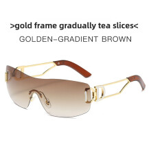 (Gradient Tea)Occhiali da sole unisex senza montatura con protezione Uv400 per moda viaggio attività outdoor
