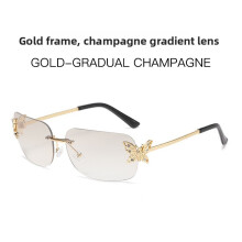(GoldFrameWhiteGray)Pare-soleil verres roses pour femme mode été Uv400 lunettes sans monture polarisées