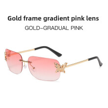 (GoldFrameGradientPink)Pare-soleil verres roses pour femme mode été Uv400 lunettes sans monture polarisées