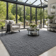 (200cm x 290cm - Large Area Rug, Grey Shaggy Rugs) Modern Living Room Rugs Shaggy Fluffy Bedroom Soft Carpets Runner Indoor Outdoor Rug Floor Mats