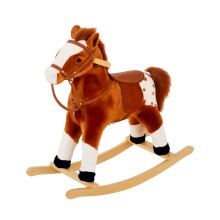 Cheval Ă bascule en peluche douce pour enfants de 3 Ă 6 ans avec hennissement, 74 x 28 x 65 cm, marron