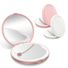 Miroir de maquillage grossissant blanc Ă main avec 13 LED