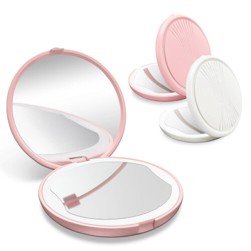 Miroir de maquillage grossissant blanc à main avec 13 LED