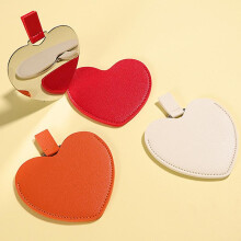 Stainless Steel Heart Compact Mirror with Shatterproof PU Leather Pouch
