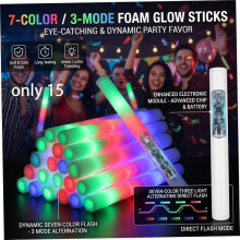 Bastones de Espuma Iluminados, 15 Piezas Bastones de Espuma LED, Bastones de Espuma Iluminados, Suministros de Fiesta Multicolor, Props de Animación