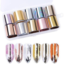 10 Rolls Metallic Holographic Nail Foil Transfer Sticker Set, Mix-Pattern Nail Art
