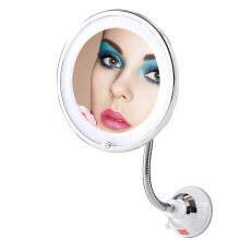 Miroir de maquillage flexible à col de cygne, rotation à 360, LED, 10 ventouses, portable, sans fil, idéal pour les voyages et la maison.