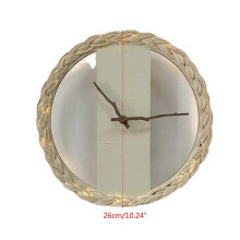 Miroir mural bohème tressé en paille et perles de bois avec horloge 969 pour salle de bain, dressing
