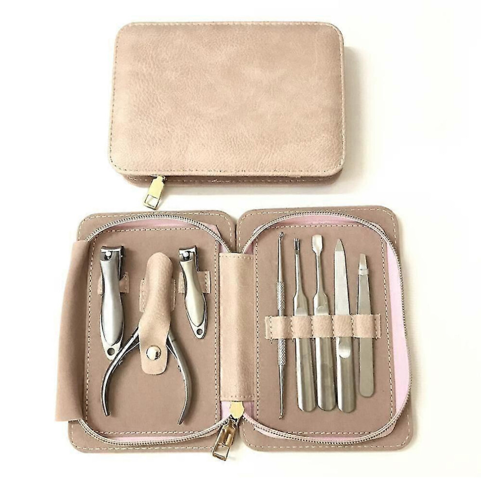 Professional Stainless Steel Manicure & Pedicure Kit with Portable Leather Travel Case