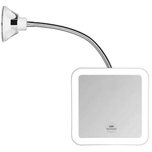 5X LED Magnifying Mirror, Suction Cup Gooseneck, Cordless 360 Swivel, Diffused Light