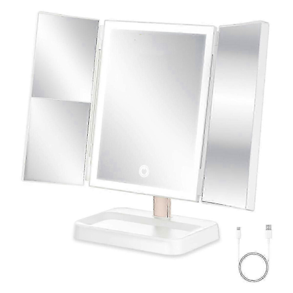 Portable Rechargeable Trifold LED Travel Makeup Mirror with 78 Lights, Touch Control