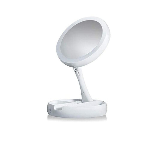 Lighted Double Sided 10X Magnifying Vanity Mirror, Folding Compact with Lights