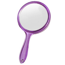 Miroir de maquillage double face portatif violet (1 pièce), grossissement 1x/2x, transparent et arrondi, avec poignée.