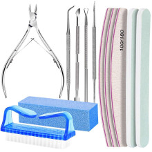Kit de 12 limes à ongles roses, pince à cuticules et bloc polissoir en émeri 100/180